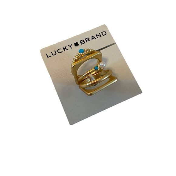 Turquoise & Pearl Goldtone Ring Stack. 5 Rings Total. - Picture 2 of 7